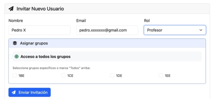 Formulario de invitación a profesor